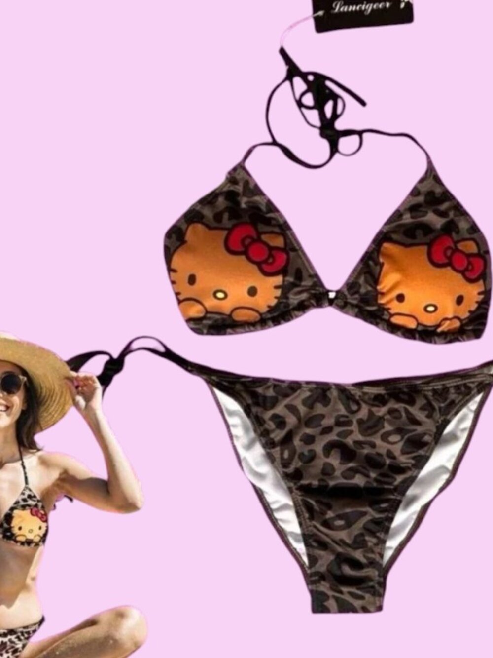 Y2K HELLO KITTY LEOPARD PRINT BIKINI 2 PC. SWIM SUIT MEDIUM NWT